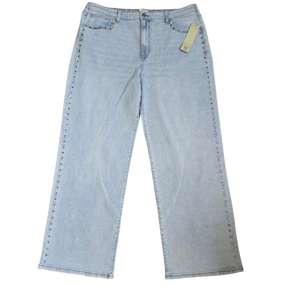 No Boundaries Women XXL 20 Light Wash Studded Wide Leg Jeans High Rise Denim NWT